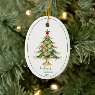 Ornamento De Cerâmica Árvore de Natal Primeiro Natal Juntos Nome Ano