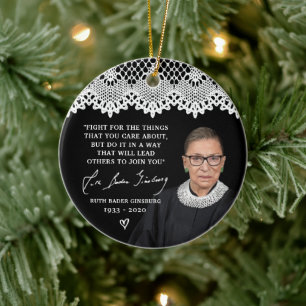 Ornamento De Cerâmica Árvore de Natal RBG de Ruth Bader Ginsburg Collar