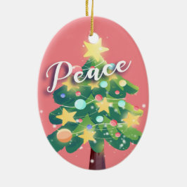 Ornamento De Cerâmica Árvore de Natal Rosa-Rosa De Joy & Peace Carton