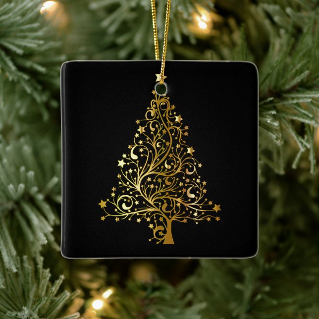 Ornamento De Cerâmica Árvore de Natal Sparkly Dourada (Árvore)