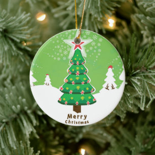 Ornamento De Cerâmica Árvore de Natal Verde Feliz