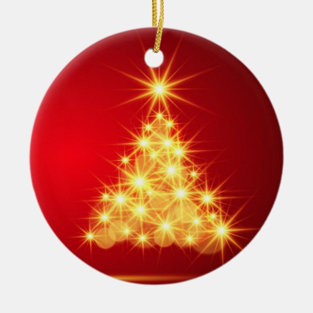 Ornamento De Cerâmica Árvore de Natal Vermelha e Dourada (Frente)