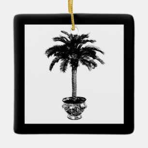 Ornamento De Cerâmica Árvore de Palma Potente - preto e branco