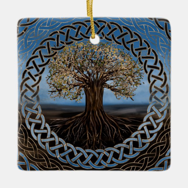 Ornamento De Cerâmica Árvore de vida - desenho de Yggdrasil (Frente)
