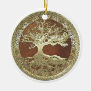 ORNAMENTO DE CERÂMICA ÁRVORE DE VIDA DOURADA