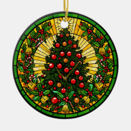 Ornamento De Cerâmica Árvore de Vidro Colorido com Azevinho e Sininhos