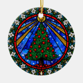 Ornamento De Cerâmica Árvore de Vidro Pintado & Bordadura Floral