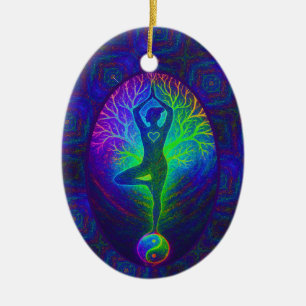 Ornamento De Cerâmica Árvore de Yoga Paz Arco-íris