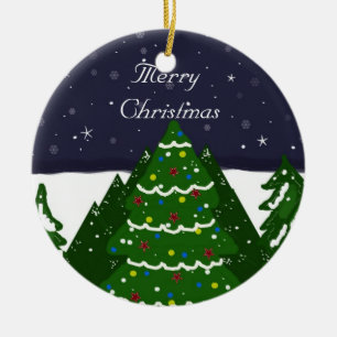 Ornamento De Cerâmica Árvore decorada brilhando em uma noite de inverno