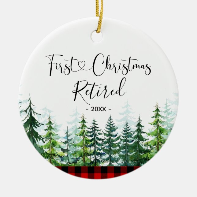 Ornamento De Cerâmica Árvore do pinheiro de Lumberjack aposentada no pri (Frente)