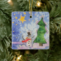 Árvore Feliz De Natal E Aquarela De Neve Congelada