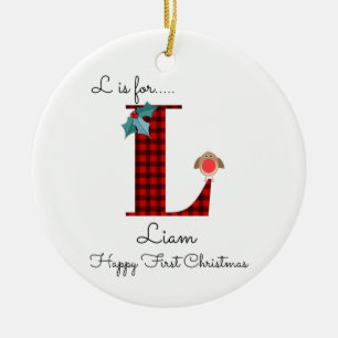 Ornamento De Cerâmica Árvore feliz do primeiro Natal L lumberjack