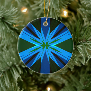Ornamento De Cerâmica Árvore Festiva de Inverno de Estrela Verde Azul