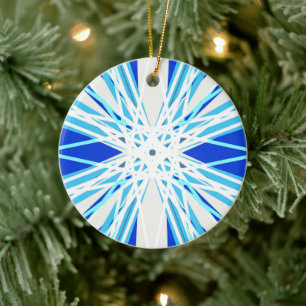 Ornamento De Cerâmica Árvore Festiva Feseira Geométrica Branca Azul