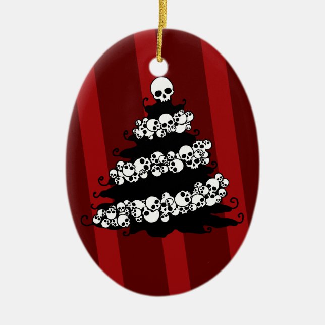 Ornamento De Cerâmica Árvore gótico da festão do crânio (Frente)