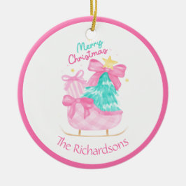 Ornamento De Cerâmica árvore-manga dos presentes de natal rosa