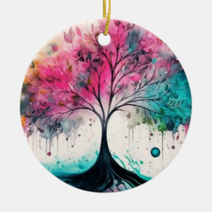 Ornamento De Cerâmica Árvore Mística Moderna e Negrito (azul, rosa, lara