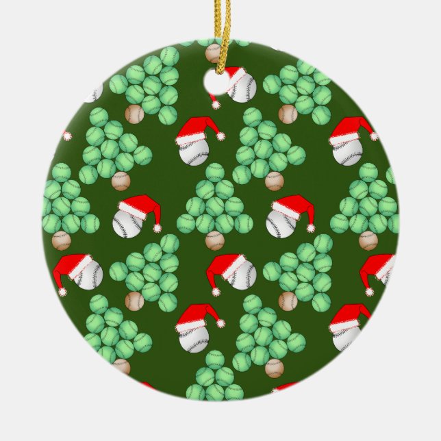 Ornamento De Cerâmica Árvore Natal Baseball Santa Hats (Frente)