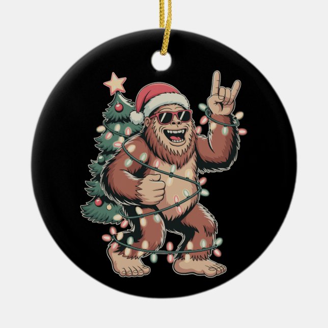 Ornamento De Cerâmica Árvore Natal Bigfoot Sasquatch Santa Hat (Frente)