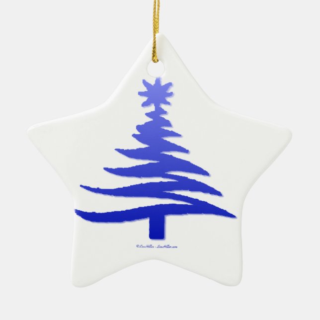 Ornamento De Cerâmica Árvore Natal Estêncil Cobalto Azul (Frente)