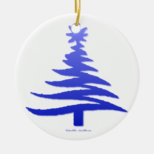 Ornamento De Cerâmica Árvore Natal Estêncil Cobalto Azul (Frente)