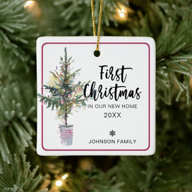 Ornamento De Cerâmica Árvore Primeiro Natal Em Nossa Nova Foto (Árvore)