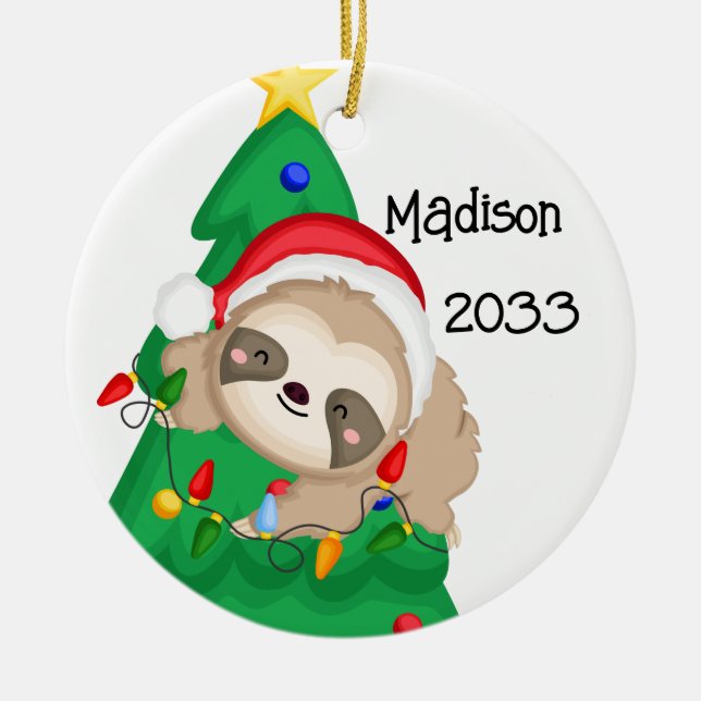 Ornamento De Cerâmica Árvore Sloth de Natal Personalizada (Frente)