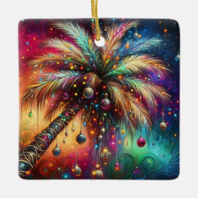 Ornamento De Cerâmica Árvore Tropical de Natal Whimsso Vivid (Frente)
