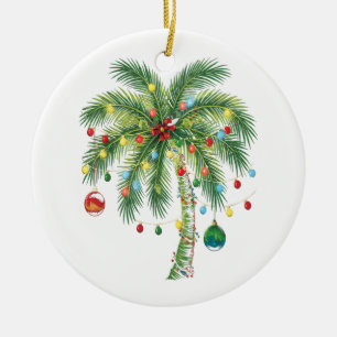 Ornamento De Cerâmica Árvore tropical de palma de Natal com luzes e orna