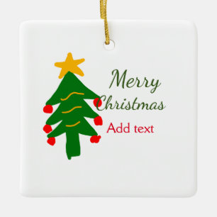 Ornamento De Cerâmica Árvore verde de natal vermelho feliz Natal adicion