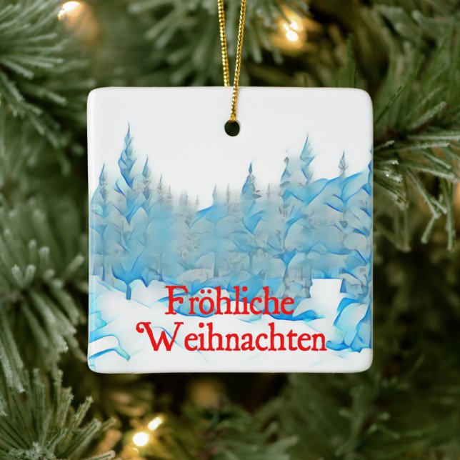Ornamento De Cerâmica Árvores Azuis de Neve - Fröhliche Weihnachten (Árvore)