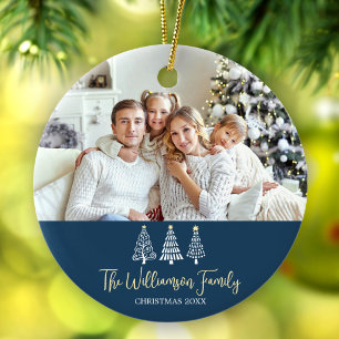 Ornamento De Cerâmica Árvores com Estilo em Foto de Família no Natal em