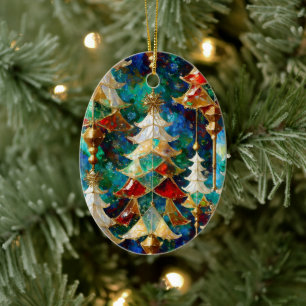 Ornamento De Cerâmica Árvores de Natal Coloridas em Vitral