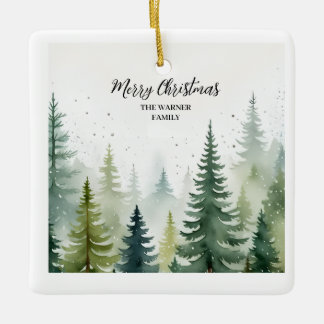 Ornamento De Cerâmica Árvores de Natal de Aquarela Neve Inverno