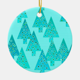 Ornamento De Cerâmica Árvores de Natal de flores modernas - aqua e pavão