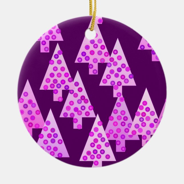 Ornamento De Cerâmica Árvores de Natal de flores modernas - roxo ametist (Frente)