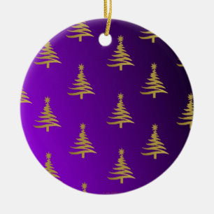 Ornamento De Cerâmica Árvores de Natal Douradas em Roxo