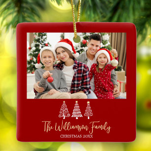 Ornamento De Cerâmica Árvores de Natal Família Foto Vermelha Roteiro Cap