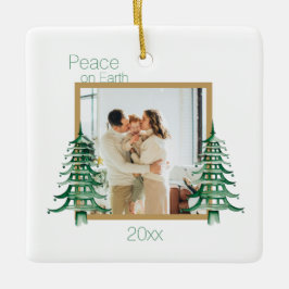 Ornamento De Cerâmica Árvores de Natal Green Pagoda 2Foto Paz na Terra