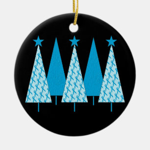 Ornamento De Cerâmica Árvores de Natal - luz - fita azul