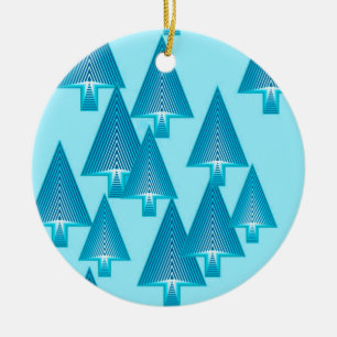 Ornamento De Cerâmica Árvores de Natal metálicas modernas - azul céu