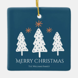 Ornamento De Cerâmica Árvores de Natal Modernas Stars Foto Azul