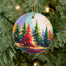 Árvores de Natal Pintura Paisagem Cerâmica