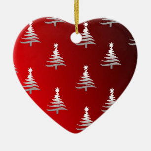 Ornamento De Cerâmica Árvores de Natal Prateadas em Vermelho
