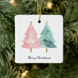 Ornamento De Cerâmica Árvores de Natal Verdes Rosa