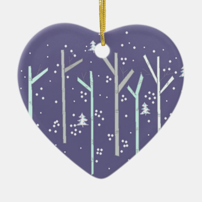 Ornamento De Cerâmica Árvores de passarinho com neve em queda (Frente)