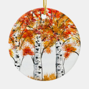 Ornamento De Cerâmica Árvores de Pássaros Caindo Folhas de Laranja do ou