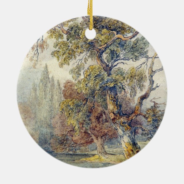 Ornamento De Cerâmica Árvores e Pond (por John Ruskin) (Traseira)