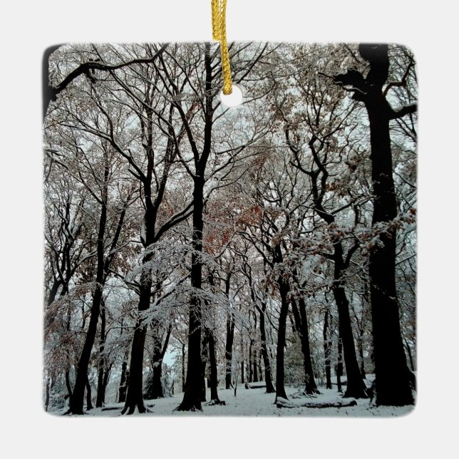 Ornamento De Cerâmica Árvores, na neve (Frente)