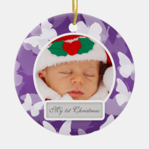 Ornamento De Cerâmica As primeiras borboletas de Natal do bebê Roxo